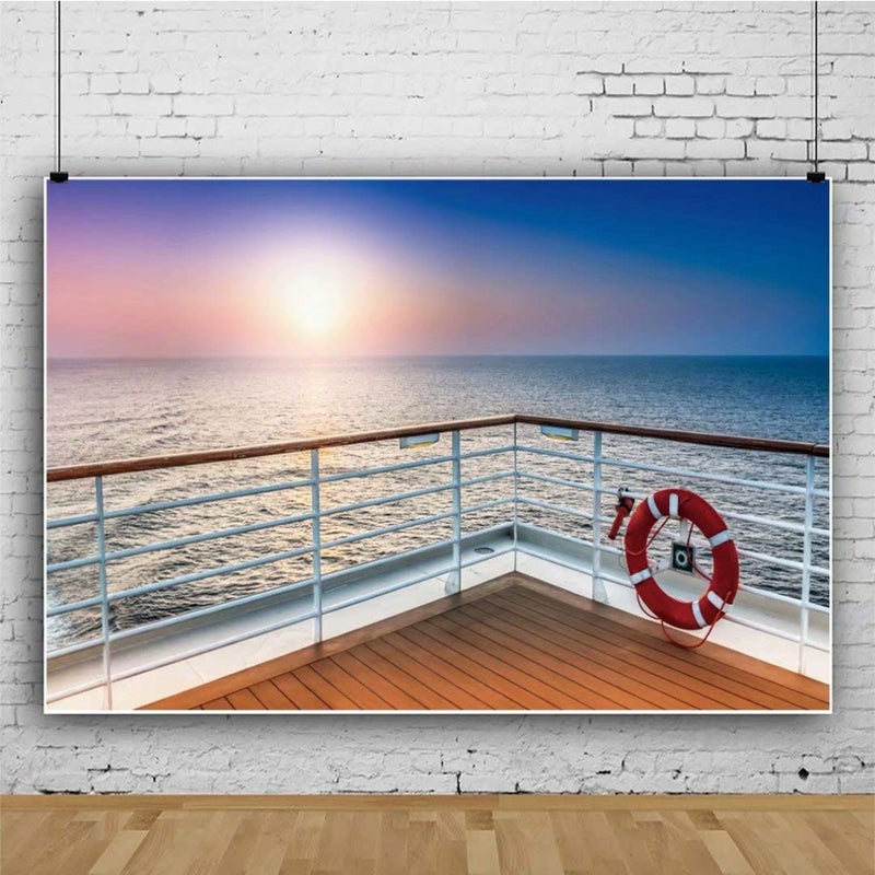DASHAN 7x5ft Cruise Ship Backdrop Sea Ocean Birthday Party Seawater Sun Cruise Sea Travel Ocean Theme Holiday Portrait Photography Background Kids Adults Marine Sailor YouTube Photo Studio Props - Image 2